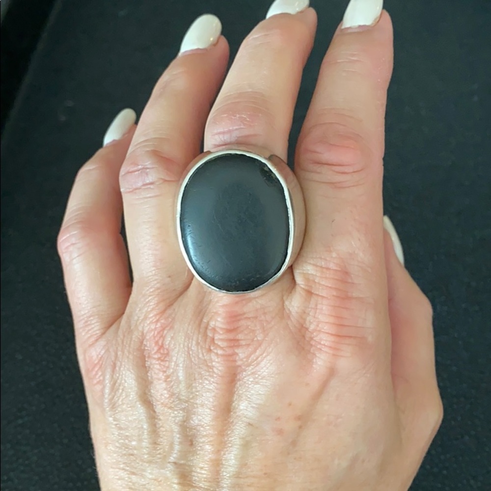 Solid Sterling & Onyx Oversized Ring - image 1
